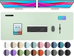 Aothia Large PU Leather Desk Pad Protector - Non-Slip Mouse Pad & Writing Mat for Office/Home, Waterproof, Easy to Clean (48" x 17",Aqua)