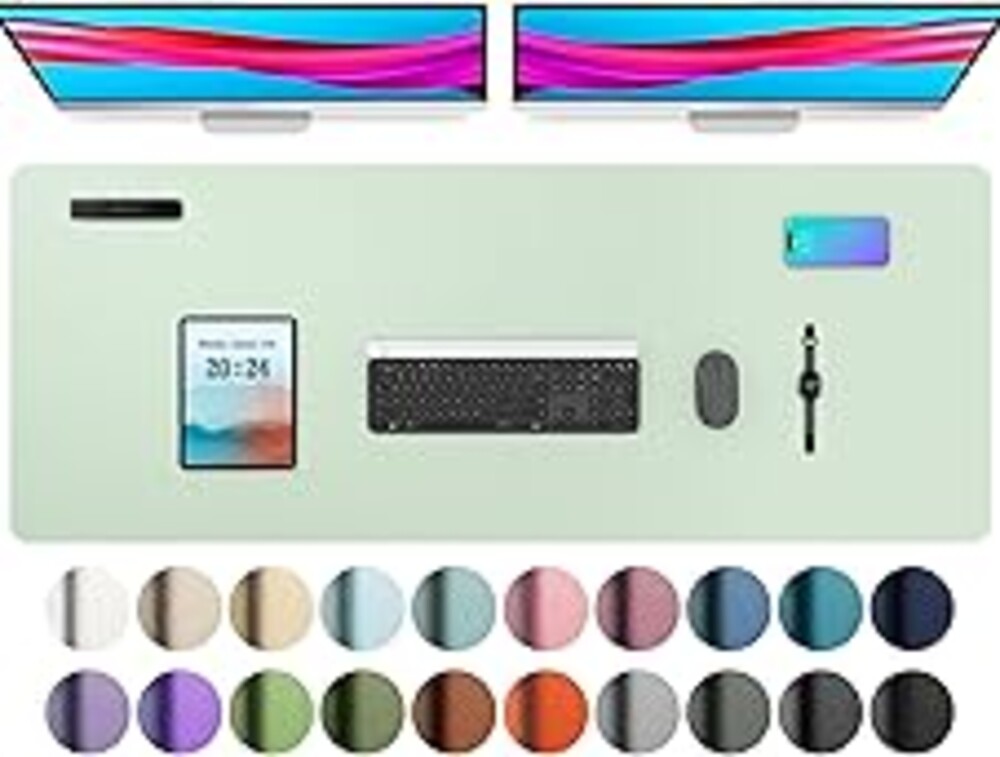 Aothia Large PU Leather Desk Pad Protector - Non-Slip Mouse Pad & Writing Mat for Office/Home, Waterproof, Easy to Clean (48" x 17",Aqua)