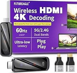 FUTUREAGLE Wireless HDMI Transmitter and Receiver 328FT/100M,4K Decode Plug & Play Portable 5G+2.4G Wireless Display Adapter Extender Kit for Video and Audio to Monitor