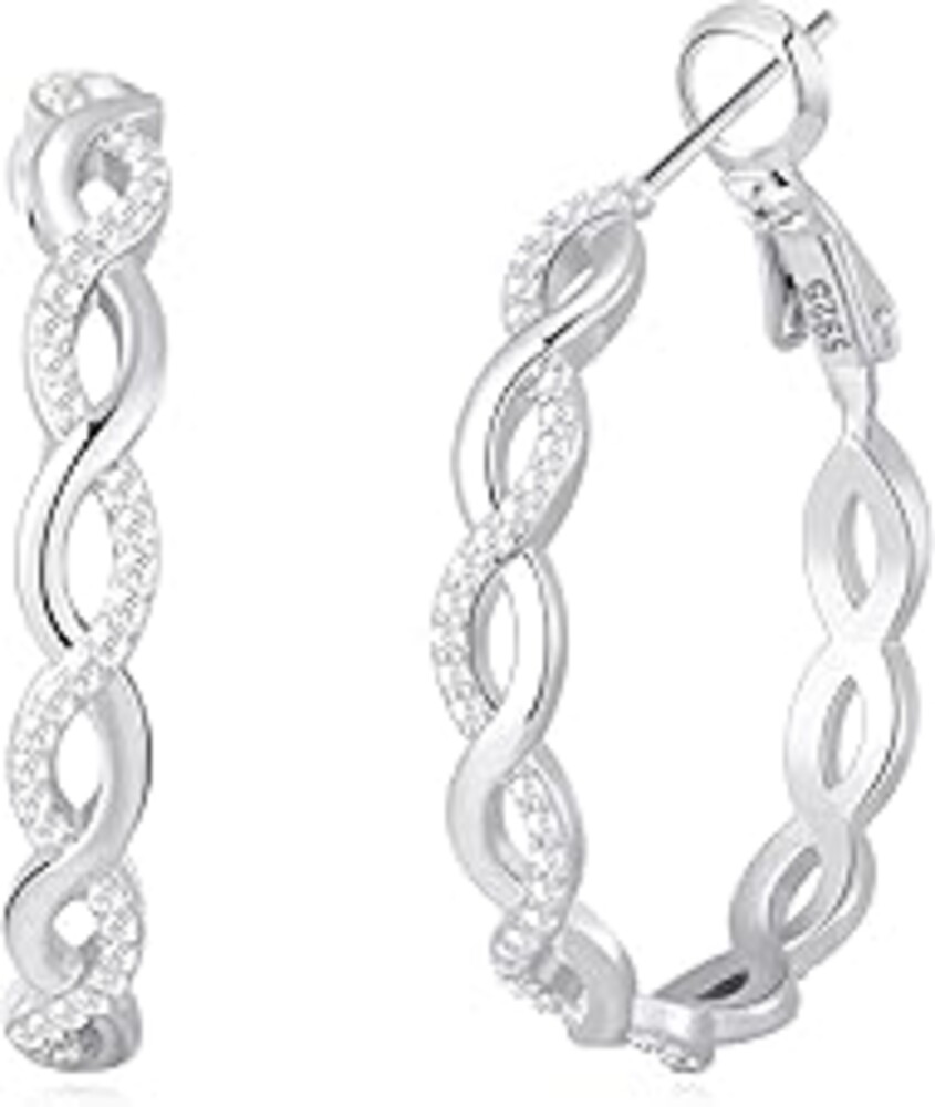 Senteria 925 Sterling Silver Earrings Hoops for Women Lightweight Twisted Hoop Earrings With Cubic Zirconia Hypoallergenic Hoops Earrings (20/30/40/50/60MM)