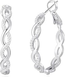 Senteria 925 Sterling Silver Earrings Hoops for Women Lightweight Twisted Hoop Earrings With Cubic Zirconia Hypoallergenic Hoops Earrings (20/30/40/50/60MM)