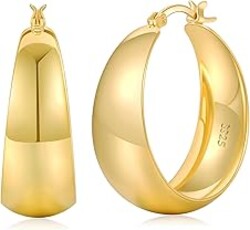 Senteria 12mm Wide Thick Hoop Earrings 925 Sterling Silver Hoop Earrings for Women Hypoallergenic 14K Real Gold Plated Hoops Large Earring Lightweight Chunky Hoops Earring for Women 25/30/40/50MM