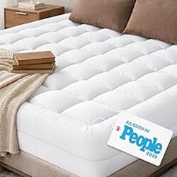 Cloud-Like Queen Mattress Topper - 100% Cotton Top Mattress Pad for Back Pain Relief - Breathable & Naturally Cooling for Hot Sleepers, White