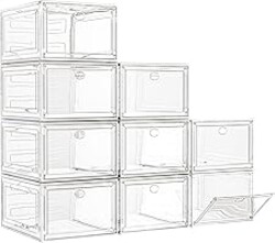 7 code Large Clear Shoe Boxes Organizer【Thicker Material】 Stronger Shoe Box with Magnetic Door, Stackable Shoe Storage Box for Closet, Foldable Space-Saving Storage Bins Shoe Cabinet, White 9 Pack