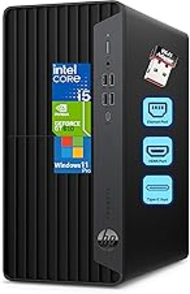 HP ProDesk 600 Microtower Business Desktop Computer, 32GB DDR4 RAM, 1TB PCIe SSD, Intel 6-Core i5-10400F, GeForce GT 610 2GB, WiFi Adapter, RJ45, HDMI, DVI-I Port, VGA, Type-C, Windows 11 Pro