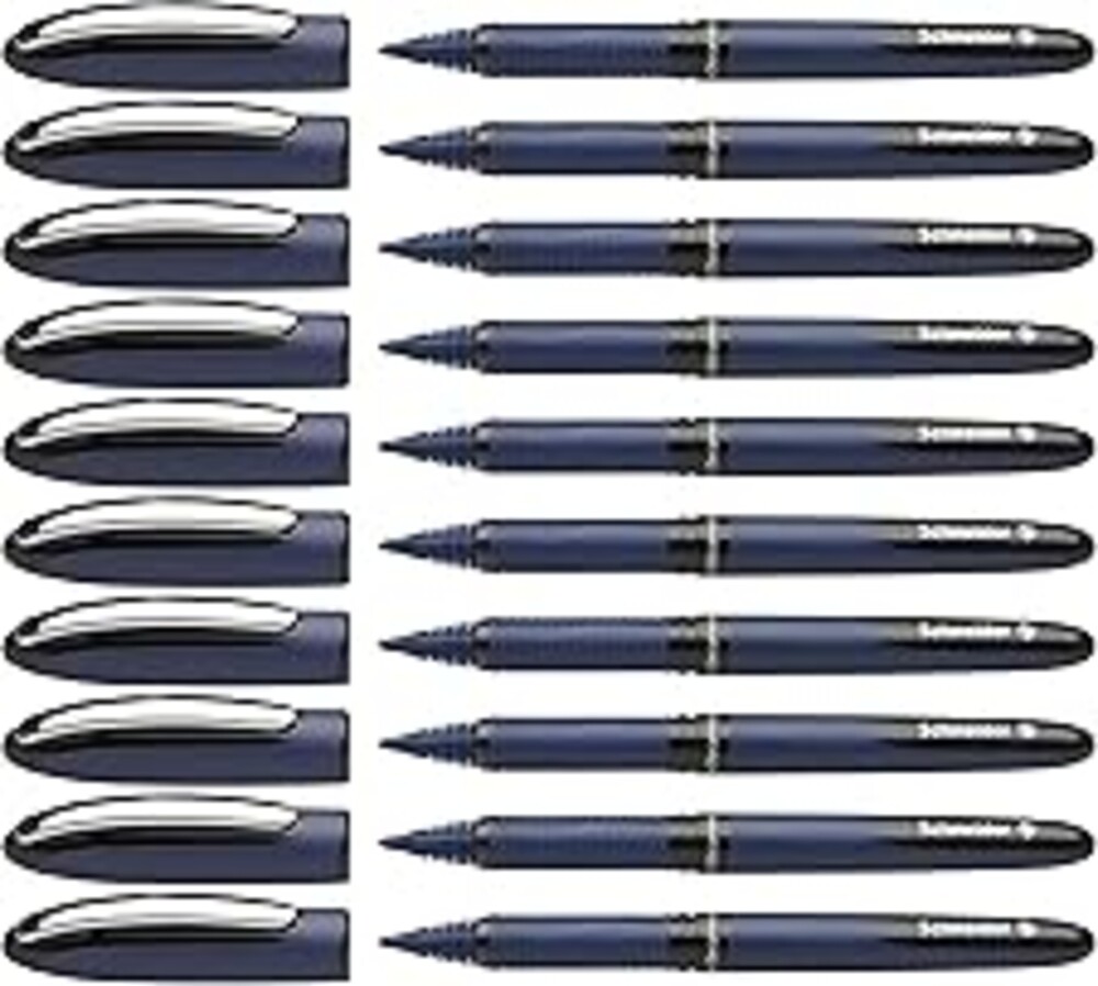Schneider One Business Rollerball Pen, 0.6 mm Ultra-Smooth Tip, Blue Barrel, Black Ink, Box of 10 Pens (183001)