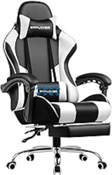 GTPLAYER Gaming Chair, Computer Chair with Footrest and Lumbar Support, Height Adjustable Game Chair with 360°-Swivel Seat and Headrest and for Office or Gaming (Pearl White)