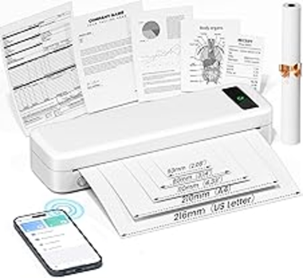 Portable Thermal Printer, A285M Bluetooth Portable Printers Wireless for Travel Home Use, Small Inkless Mobile Mini Compact Printer for Phone Laptop, Support 8.5'' x 11'' US Letter & A4 Thermal Paper