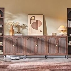 IFGET Modern Buffet Cabinet with Storage, 92.63" W Fluted Arched Sideboard Cabinet w/Adjustable Shelves, Wooden Modular Coffee Bar for Dining Room, Kitchen, Living Room, Entryway, Brown