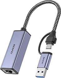 BENFEI USB 3.0 to Ethernet Adapter, USB C to RJ45 Gigabit LAN (1000Mbps) Network Adapter, Compatible with MacBook/Pro/Air, Surface Pro, Windows 11/10/8/7, Mac OS [Aluminium Shell&Nylon Cable]