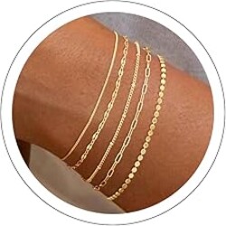 MBW Gold Bracelets for Women Trendy, Dainty 14K Gold Plated Bracelet Stack Beaded Chain Bracelet Set Thin Small Cute Paperclip Bracelets Fashion Waterproof Jewelry Gift Gold Accessories for Women
