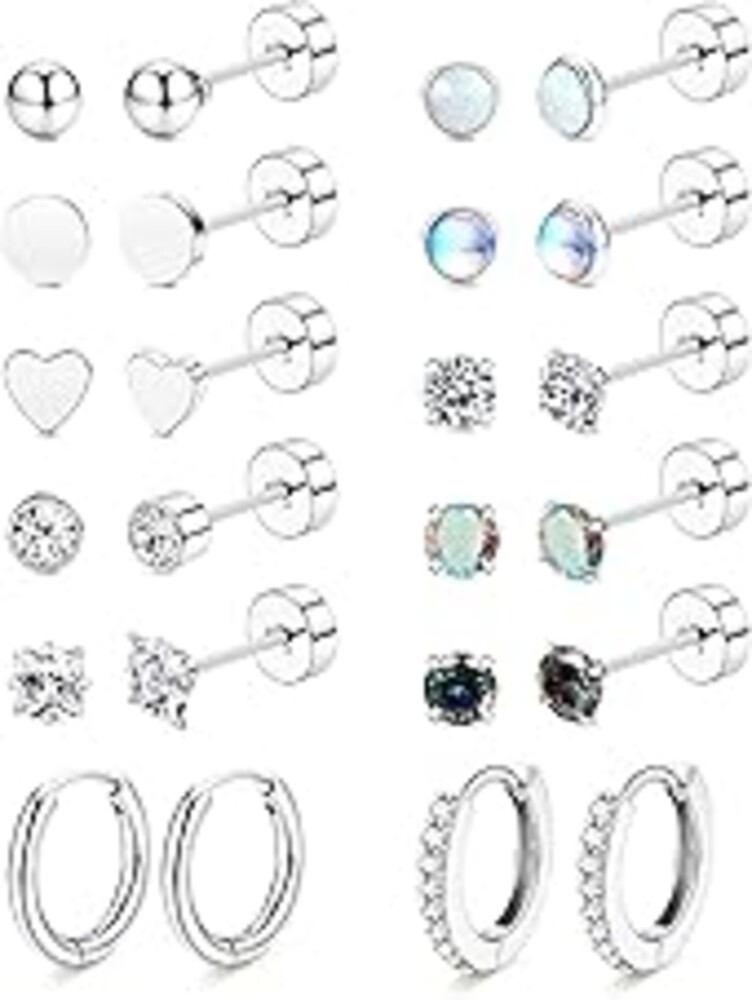 LOLIAS Hypoallergenic Flat Back Earrings for Women-Surgical Steel Earrings for Sensitive Ears 20G Stainless Steel Earring Stacks Small Flatback Stud Hoop Cartilage Earring