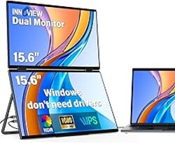 InnoView Portable Dual Monitor 15.6" 1920x1080 Dual Stacked Foldable Monitor | 315° Screen Adjustment | USB-C/HDMI Second Monitor for Laptop, Mac, Windows