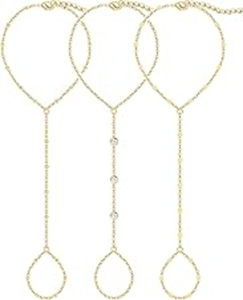 3PCS 14K Gold-Plated Hand Chain Bracelets for Women, Stack Bracelets Set Adjustable, Trendy Dainty Ring Bracelet Hand Chain