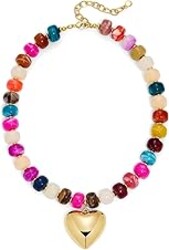 WOWORAMA Chunky Heart Necklaces for Women Colorful Resin Beaded Choker Necklace Gold Puffy Heart Statement Necklace Trendy Acrylic Choker Jewelry