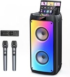HWWR Karaoke Machine with 2 Wireless Microphones, Portable Bluetooth Speaker for Adults, Big Party PA System with Disco Lights for Gatherings, Support TWS/TF Card/USB/AUX/TVs Connected