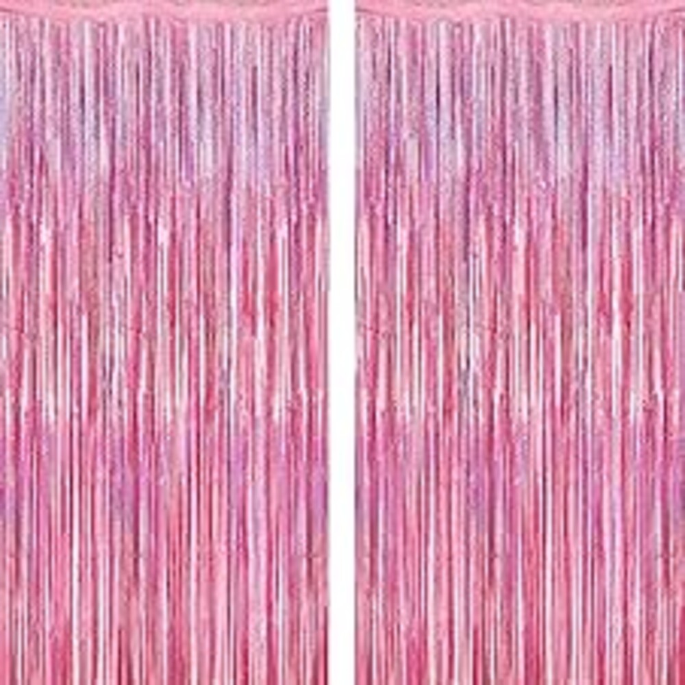 2 Pack Glitter Pink Backdrop, 3.28 FT x 7.05 FT Birthday Party Decorations, Laser Pink Fringe Curtains Foil Streamer Tinsel, Pink Curtains Photo Backdrop Happy Birthday Valentines Day Backdrop