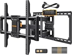 Perlegear Full Motion TV Wall Mount with Power Strip for 42–90 Inch TVs up to 150 lbs, Pre-Assembled TV Mount Has Smooth Swivel, Tilt, Extension, Max VESA 600x400mm, 12“/16”/24” Wood Studs, PGLF11