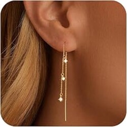 NECOCY Prom Earrings Dangle Earrings for Women 14K Gold Plated Drop Earrings Dainty Long Hanging Chain CZ Pearl Threader Earrings Trendy Silver Plated Jewelry for Women