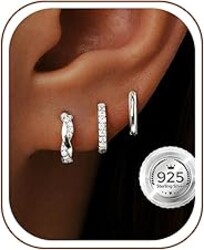 Inerney 14K Gold Plated Huggie Hoop Earrings for Women, Small Sterling Silver Earring Set Hypoallergenic Cartilage Helix Stacks, Mini Dainty Cute Trendy Birthstone Jewelry Gift for Multiple Piercings