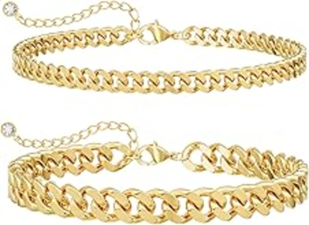 Gold Ankle Bracelets for Women Waterproof - Dainty Gold Anklets Trendy Layered 14K Gold/Silver Plated Stackable Chunky Cuban Link Chian Anklet Bracelet Set for Women Non Tarnish Jewelry Gift