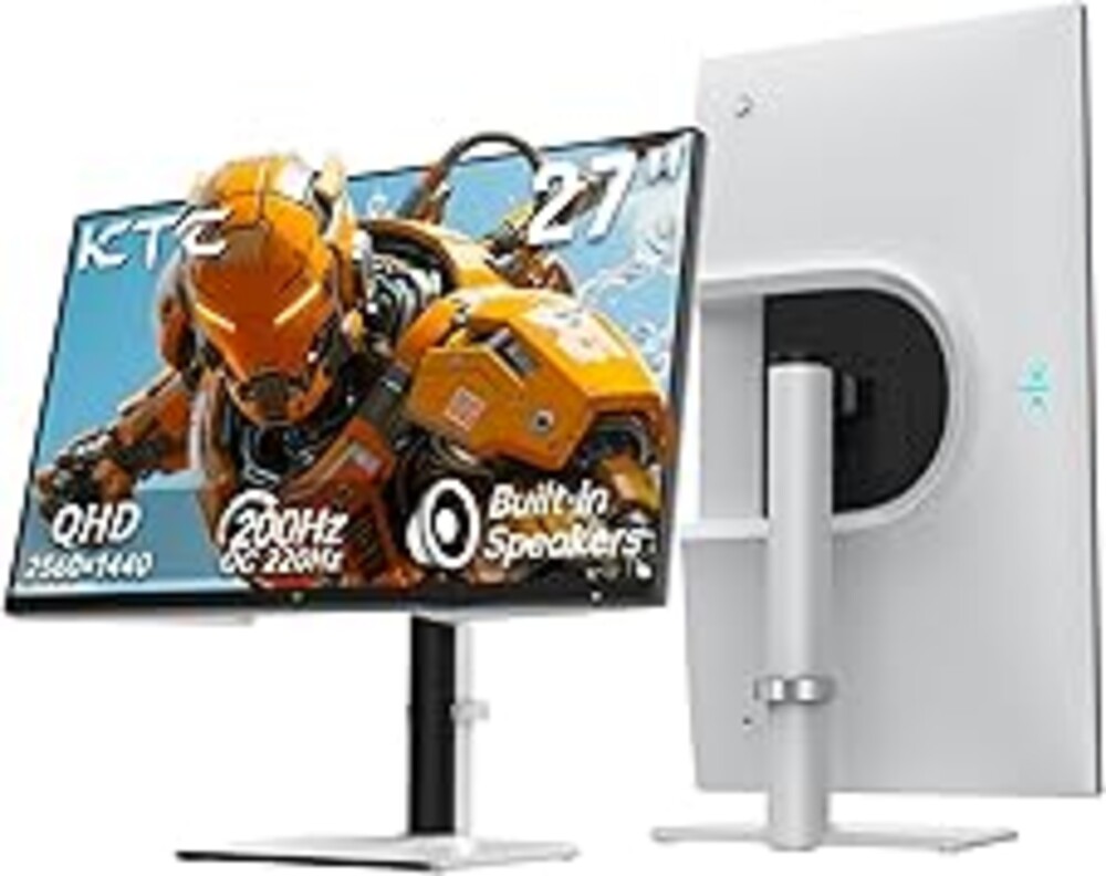 KTC 27 Inch Gaming Monitor 200Hz, 1440P Monitor with Speakers, Up to 210Hz Computer Monitors Fast IPS 1ms, 131% sRGB, Adaptive Sync, Tilt/Swivel/Pivot/Height Adjustment, HDMI DisplayPort, White H27T6