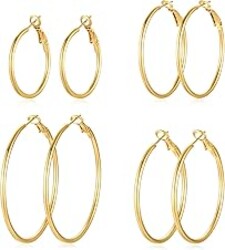4 Pairs Silver Gold Hoop Earrings for Women | 14K Gold Plated Hoop Earrings Set Hypoallergenic Earring Lightweight Dangle Earrings Set
