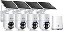 SOLIOM- 5MP Security Cameras Wireless Outdoor, No Subscription & Solar Powered,4-Cam Pack Cameras for Home Security with 360° Auto Motion Tracking, 3K Color Night Vision,5G & 2.4G Router Compatible