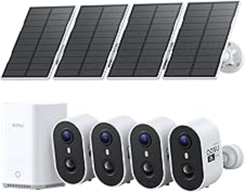 aosu Solar Security Cameras Wireless Outdoor Home System, True 2K HD, Cross-Camera Tracking, PIR + AI Human Detection, Color Night Vision, Local Storage, No Subscription Required, 4-Cam-Kit