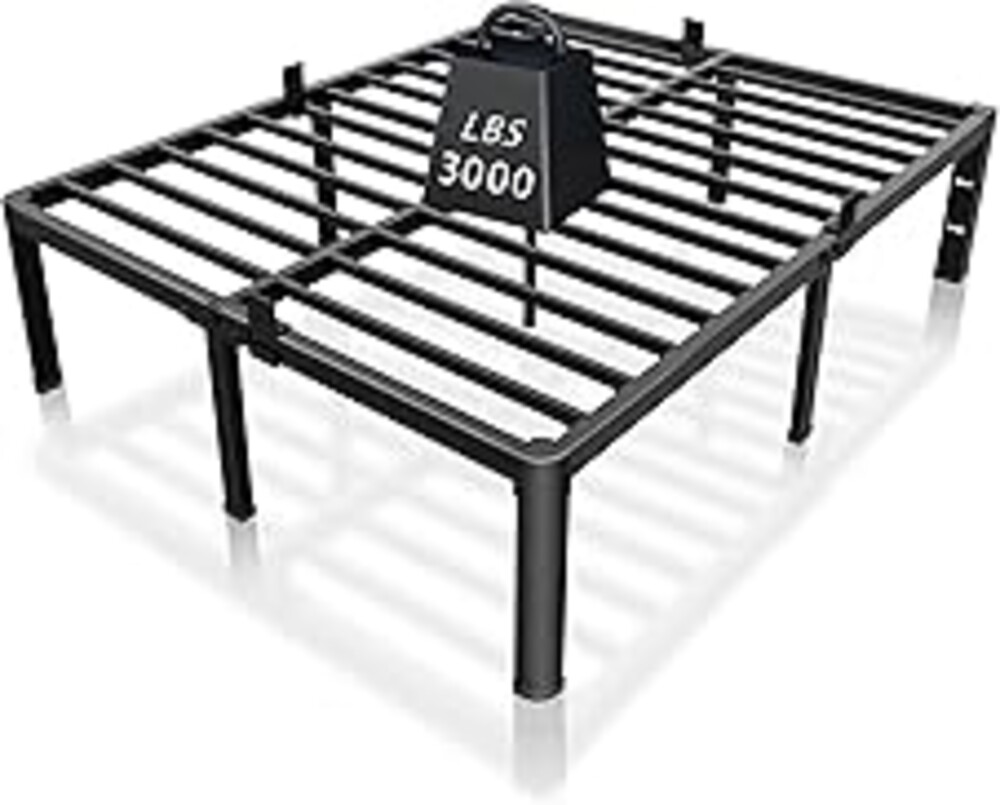 ROIL 14 inch King Size Bed Frame Metal Platform No Box Spring Needed with Headboard Hole Round Corner Legs Mattress Stoppers Retainers 3500LBS Heavy Duty Steel Slats Noise-Free