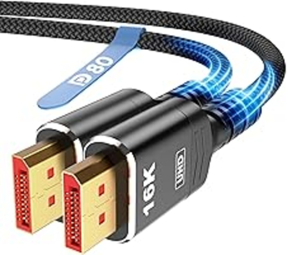 Highwings 80Gbps Displayport Cable 2.1 6.6FT, 16K@60Hz, 8K@120Hz, 4K@240Hz, DP 2.1 Cable 16K Braided Cord, Compatible with HDR10 DSC 1.2a, G-Sync FreeSync Gaming PC, Gaming Monitor 5090, AMD 7900XTX