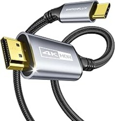 SWITCHFLUX USB-C to HDMI Cable 6Ft [4K@60Hz] High-Speed USB Type C to HDMI 2.0 Braided Cord (Thunderbolt 3/4 Compatible) for iPhone 15 Series, MacBook Pro/Air, iPad Pro, Galaxy S8 to S23