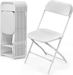 VINGLI 10 Pack White Plastic Folding Chair, Indoor Outdoor Portable Stackable Commercial Seat with Steel Frame 350lb. Capacity for Events Office Wedding Party Picnic Kitchen Dining