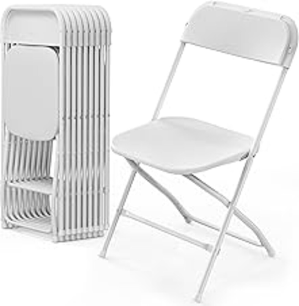 VINGLI 10 Pack White Plastic Folding Chair, Indoor Outdoor Portable Stackable Commercial Seat with Steel Frame 350lb. Capacity for Events Office Wedding Party Picnic Kitchen Dining