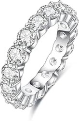 AnuClub Moissanite Eternity Ring, Round/Emerald/Princess Cut 5cttw D Color 925 Sterling Silver Wedding Band Rings for Women