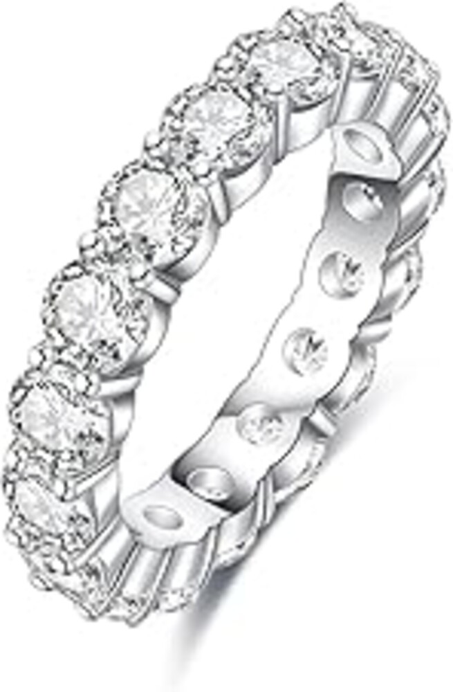 AnuClub Moissanite Eternity Ring, Round/Emerald/Princess Cut 5cttw D Color 925 Sterling Silver Wedding Band Rings for Women