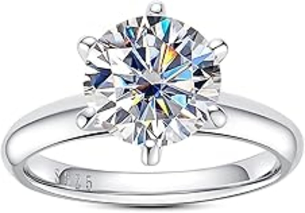 AimiIee Moissanite Ring, 0.5/1/1.5/2/2.5/3CT Round Brilliant Cut Six Prong Solitaire Gold Plated 925 Sterling Silver Engagement Promise Wedding Rings for Women with Certificate