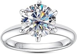 AimiIee Moissanite Ring, 0.5/1/1.5/2/2.5/3CT Round Brilliant Cut Six Prong Solitaire Gold Plated 925 Sterling Silver Engagement Promise Wedding Rings for Women with Certificate