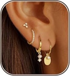 SELFROSE Gold Earrings For Women, Dainty Huggie Earrings Stack 14K Gold Plated Pearl Dangle Earrings for Women Trendy Cute Hypoallergenic Unique Gold Earring Stack Fashion Gold Jewelry Gifts