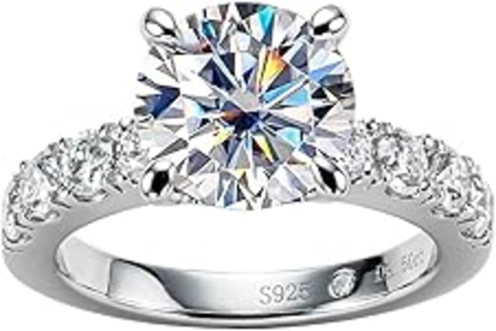 AnuClub Moissanite Engagement Ring, Total 4.3cttw D Color Round/Oval/Asscher Cut, 925 Sterling Silver Promise Anniversary Rings for Women, Elegant Gift Packed