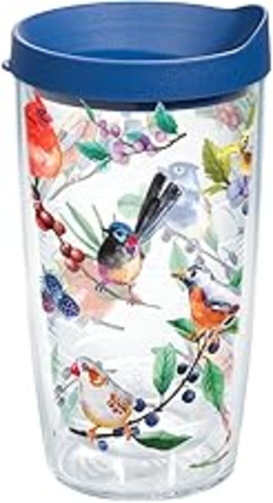 Tervis Watercolor Songbirds Made in USA Double Walled Insulated Tumbler Cup Keeps Drinks Cold & Hot, 16oz, Clear