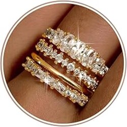 LOLIAS 14K Gold Plated Stackable Rings for Women Non Tarnish - Dainty Cubic Zirconia Wedding Bands Ring Set Minimalist Trendy Statement Engagement Promise Thumb Rings Stacking Size 5-10