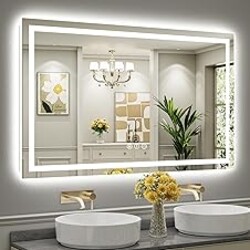 Briivue 60x36 Inch LED Bathroom Mirror with Lights, Backlit & Front Lit, Anti-Fog Lighted Bathroom Vanity Mirror for Wall, Memory Function, Dimmable, HD Tempered Glass, Shatter-Proof