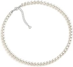 Zeffy Pearl Necklace 4MM/6MM/8MM Dainty Round Imitation Pearl Choker Necklace Wedding Pearl Necklace Delicate Jewelry for Women Simple Bridesmaid Jewelry Gifts
