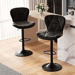 Nalupatio Modern Bar Stools Set of 2, Adjustable Faux Leather Upholstered Swivel Bar Stools, Counter Height Bar Chairs with Back for Kitchen Island, Black