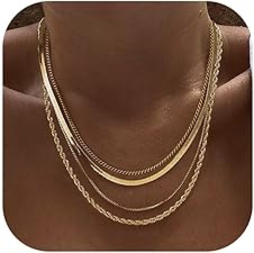 Tewiky Layered Necklaces for Women Non Tarnish- Chunky 14k Gold Plated Herringbone/Snake/Rope/Box/Cuban Link Chain for Women Waterproof Layering Stack Choker Necklace Trendy Dainty Tarnish Free Jewelry Set