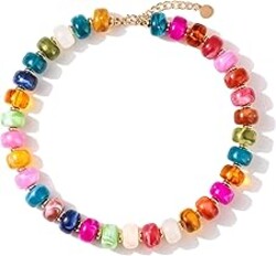 Zhuozatrfa Colorful Beaded Necklace for Women Unique Resin Beads Choker Necklaces Boho Statement Chunky Necklace Summer Vacation Jewelry