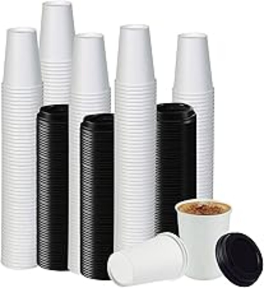 Smygoods White Disposable Paper Coffee Cups with Lids (16 OZ, 100 Count) For Hot Beverages, Tea, Espresso, Cocoa - To Go Drink Containers, Café & Office