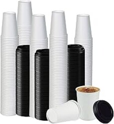 Smygoods White Disposable Paper Coffee Cups with Lids (16 OZ, 100 Count) For Hot Beverages, Tea, Espresso, Cocoa - To Go Drink Containers, Café & Office