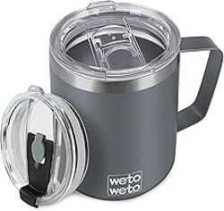 WETOWETO 14 oz Coffee Mug, Vacuum Insulated Camping Mug with Lid, Double Wall Stainless Steel Travel Tumbler Cup, Coffee Mugs Outdoor, Powder Coated Cool Grey